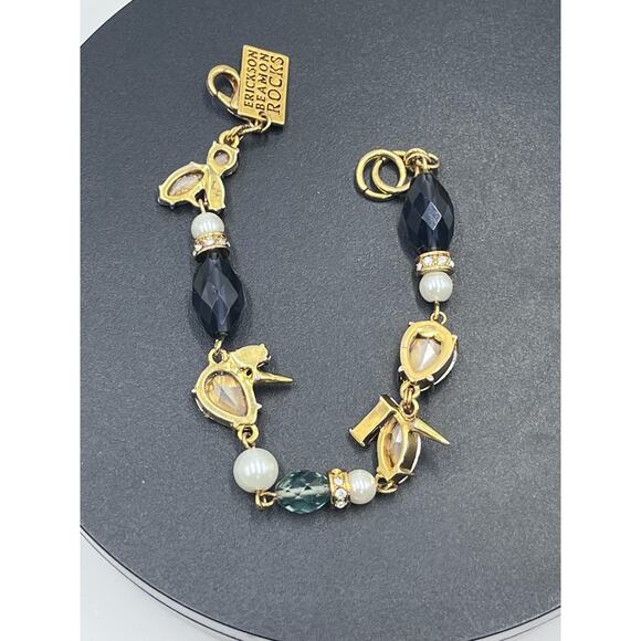 Erickson Beamon Rocks Blue Multicolor Rhinestone Faux Pearl Bracelet NWOT - Picture 8 of 9